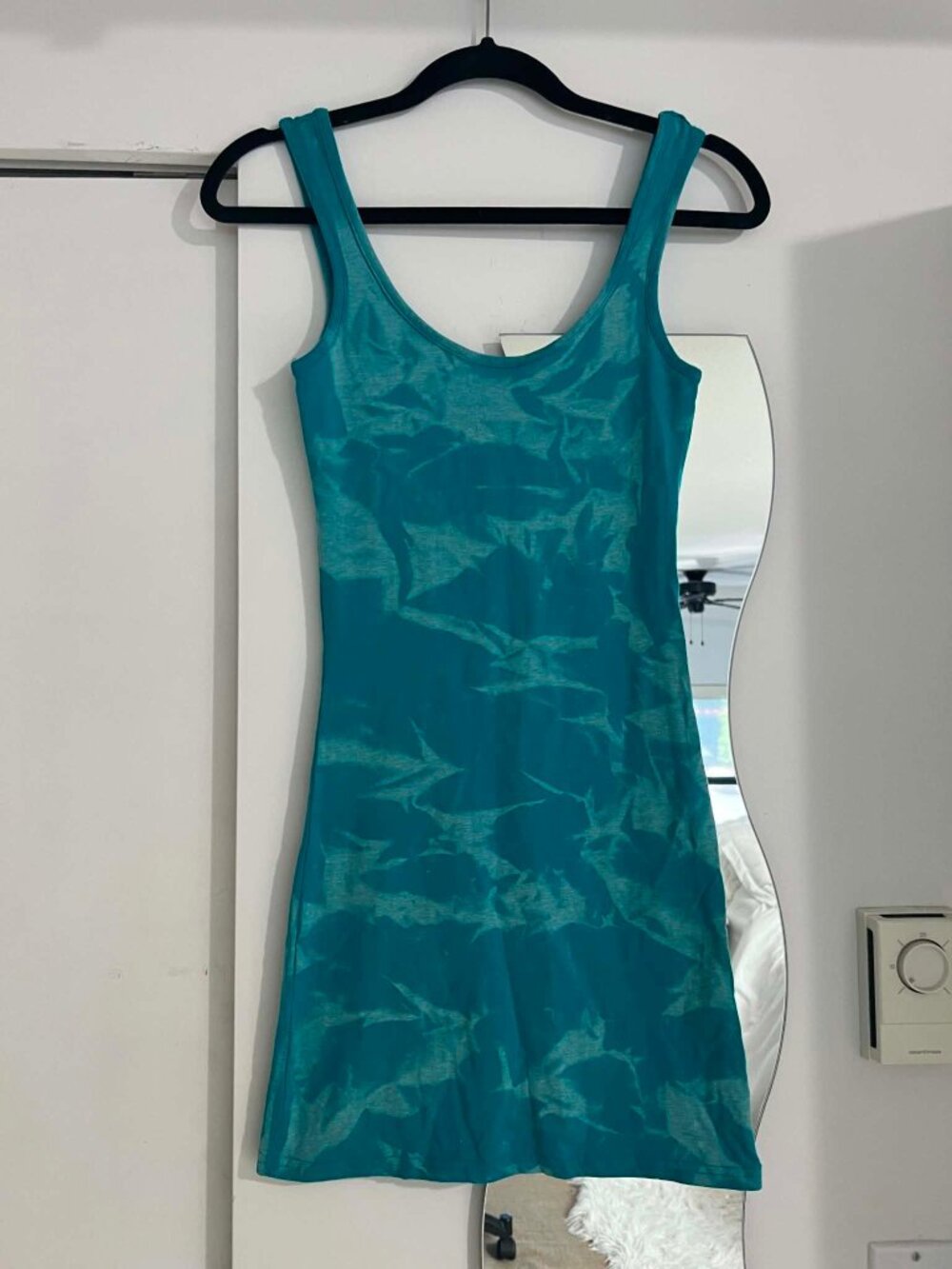 Vintage Y2K teal tie-dye bodycon mini dress, small